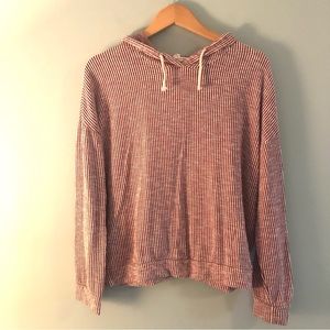 Caution to the Wind red and white striped women’s hoodie. Size large.